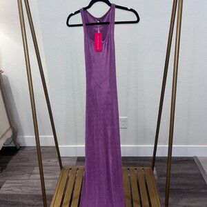 Beginning Boutique Palms Midi Dress Purple